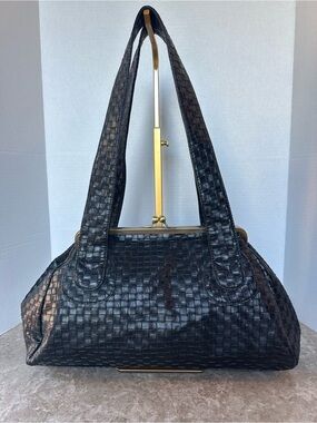 Black Faux Leather Kiss Lock Doctor Shoulder Bag Dark Academia Classic Chic